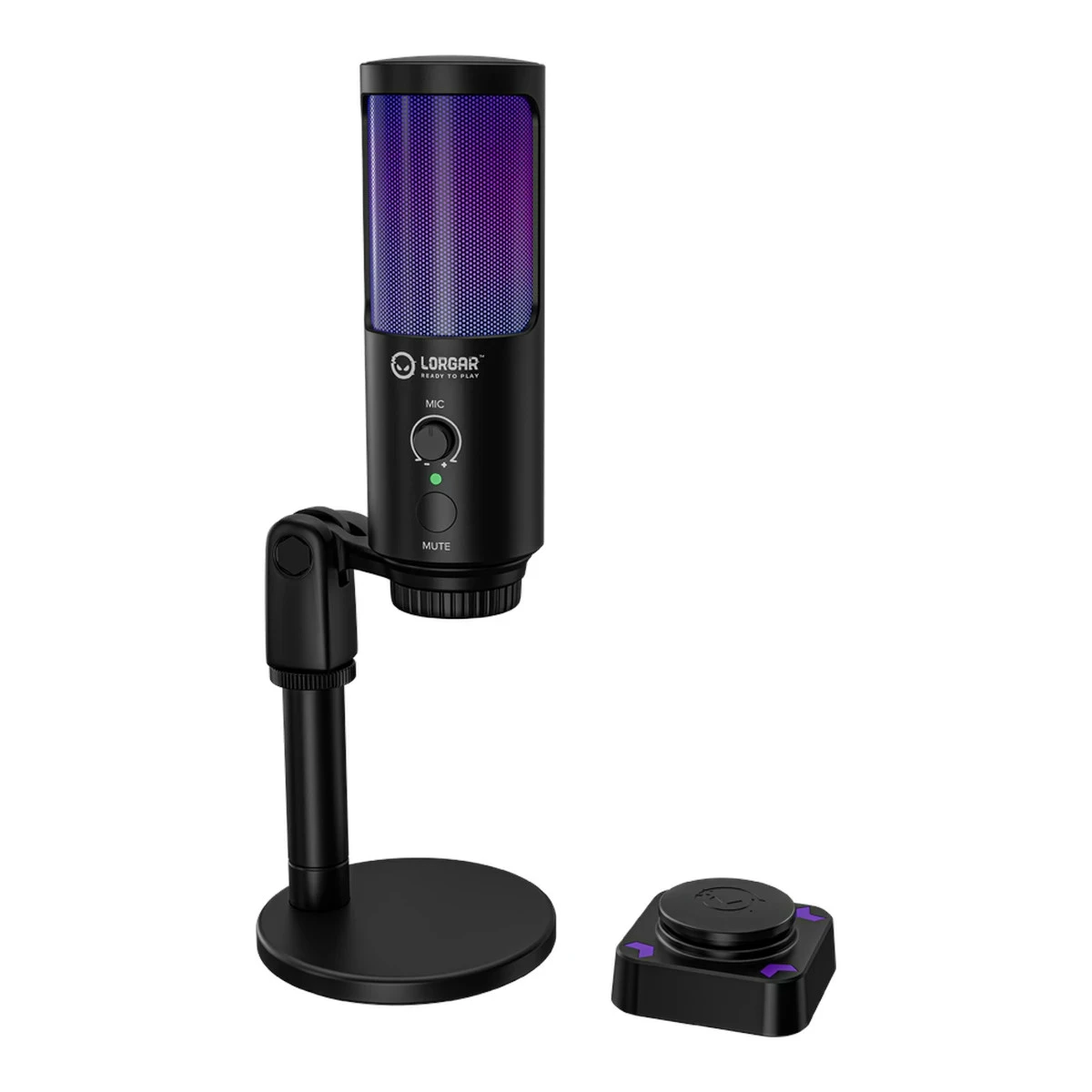 LORGAR SMP40, RGB Microphone with external mute button and metal stand, Black