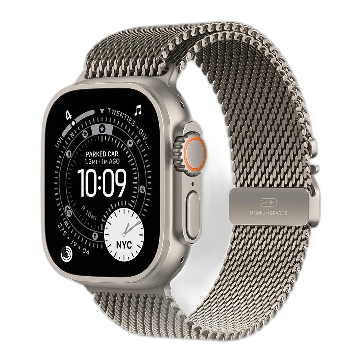 Apple Watch Ultra 3 Cellular 49mm Natural Titanium Case with Natural Titanium Milanese Loop - Large