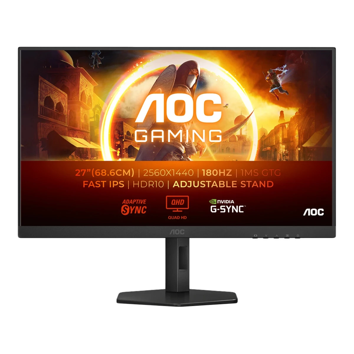 AOC Monitor Q27G4XF 27" Fast IPS 2560x1440 Antiglare 180Hz, HDR 10, 0.5ms, 1000:1, HDMI, DP, Full Ergo, Adaptive Sync 3y