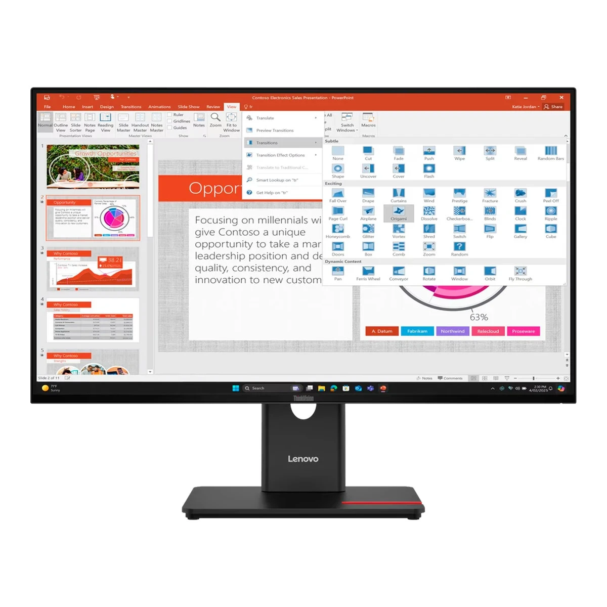 Lenovo ThinkVision T27-40 Monitor 27" IPS, 16:9, 1920 x 1080 (FHD), 120Hz, 4/6ms, 300 cd/m², 1500:1, 2x HDMI 2.1, DisplayPort 1.4, USB Hub, USB-C 15w, Vesa, 3Y
