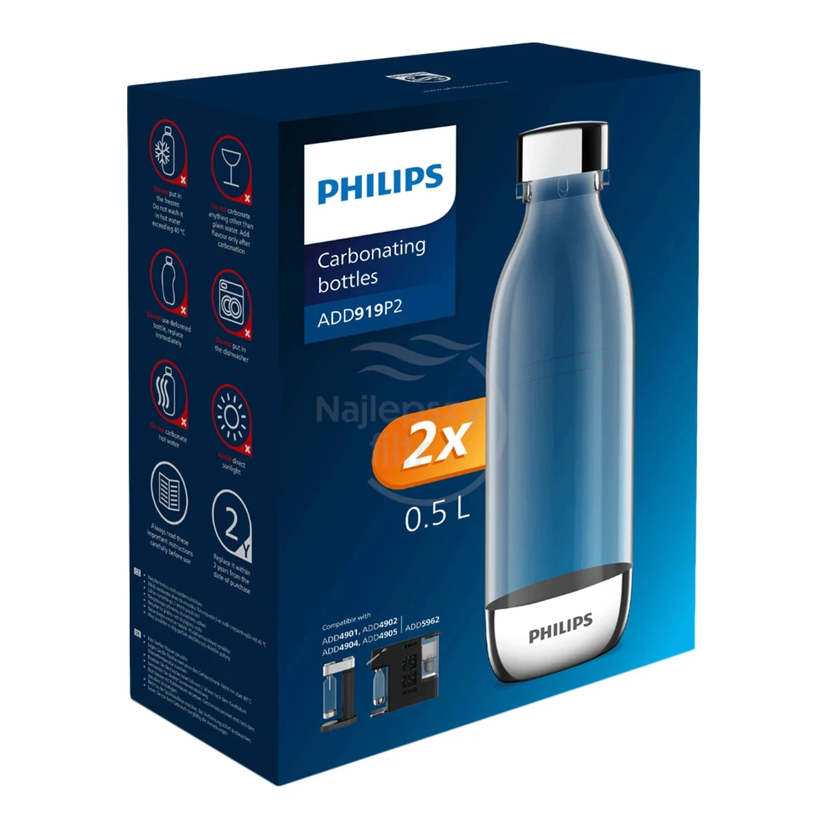 PHILIPS ADD919P2/10 Boca za soda vodu VIVA, 0.5 l, Twin pack