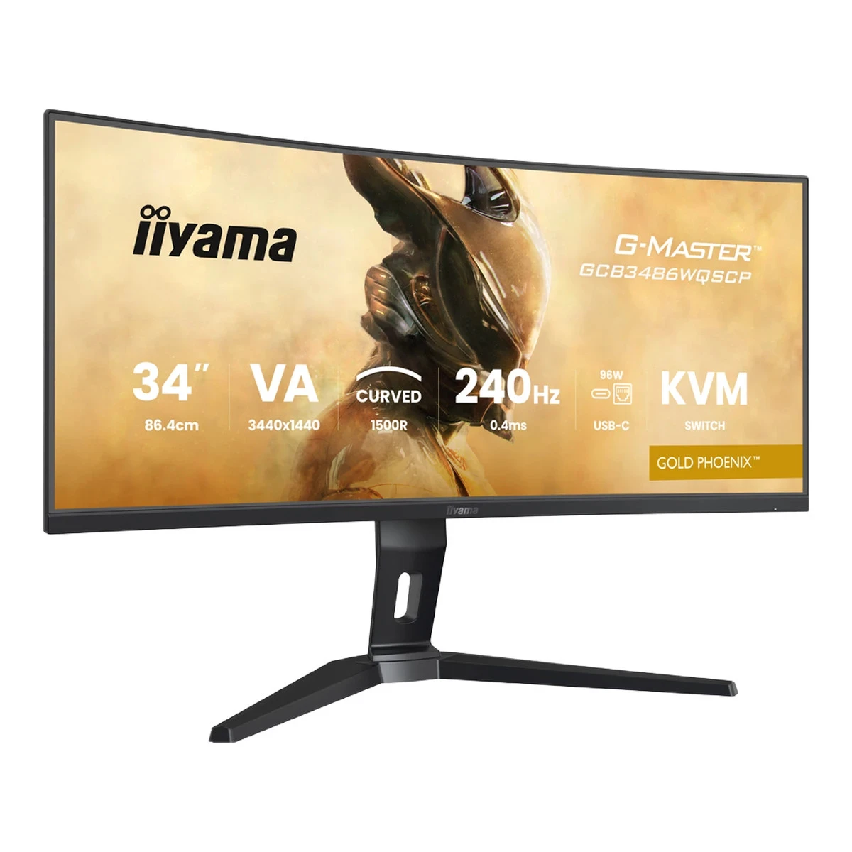34" UW VA-panel, Curved Gaming 1500R,G-Master Gold Phoenix, 3440x1440-240Hz (21:9),0,4ms (MPRT),500cdm HDR400,FreeSync Premium,Speakers,2xHDMI (2.1) VRR/ALLM,2xDisplayPort, USB-C DOCK (LAN/KVM/95W PD),USB 2x3,2+1xC, PIP/PBP,13cm Height Adj. Stand