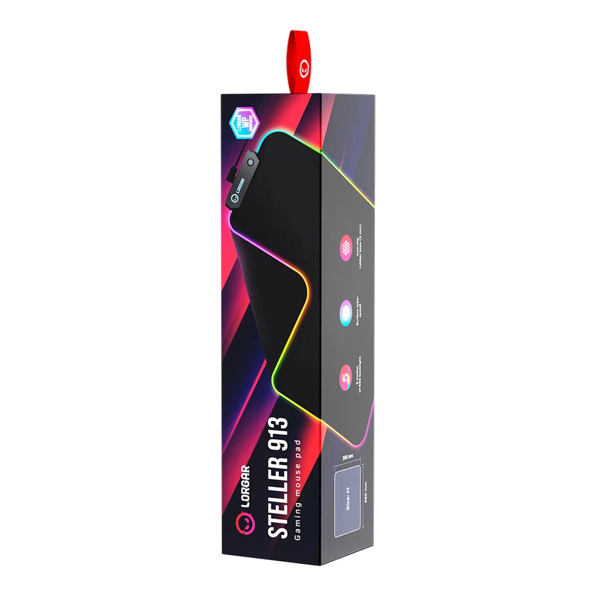Lorgar Steller 913, Gaming mouse pad, High-speed surface, anti-slip rubber base, RGB backlight, USB connection, Lorgar WP Gameware support, size: 360mm x 300mm x 3mm, weight 0.250kg