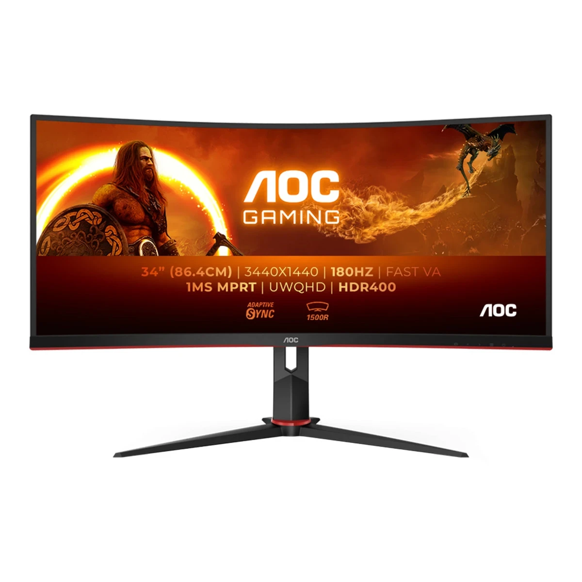 AOC Monitor Gaming CU34G2XP 34” Curved VA, 21:9, 3440x1440, 180Hz, 1ms, 430 cd/m2, 4000:1, HDMI, DP, PbP, PiP, Ergonomic, Black-Red, VESA 3y