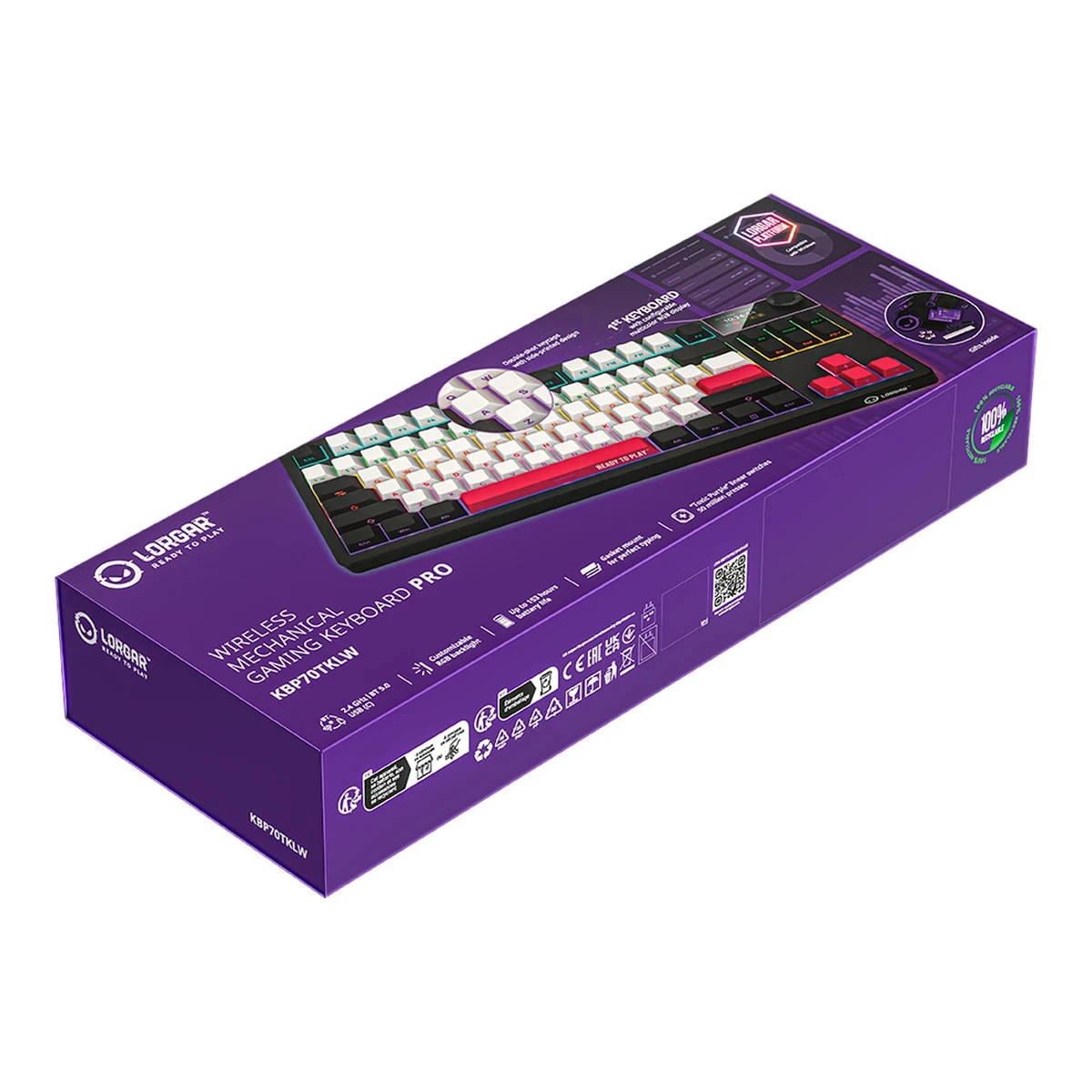 LORGAR KBP70TKLW, Wireless TKL Mechanical Gaming Keyboard Pro, Black/red, EN layout