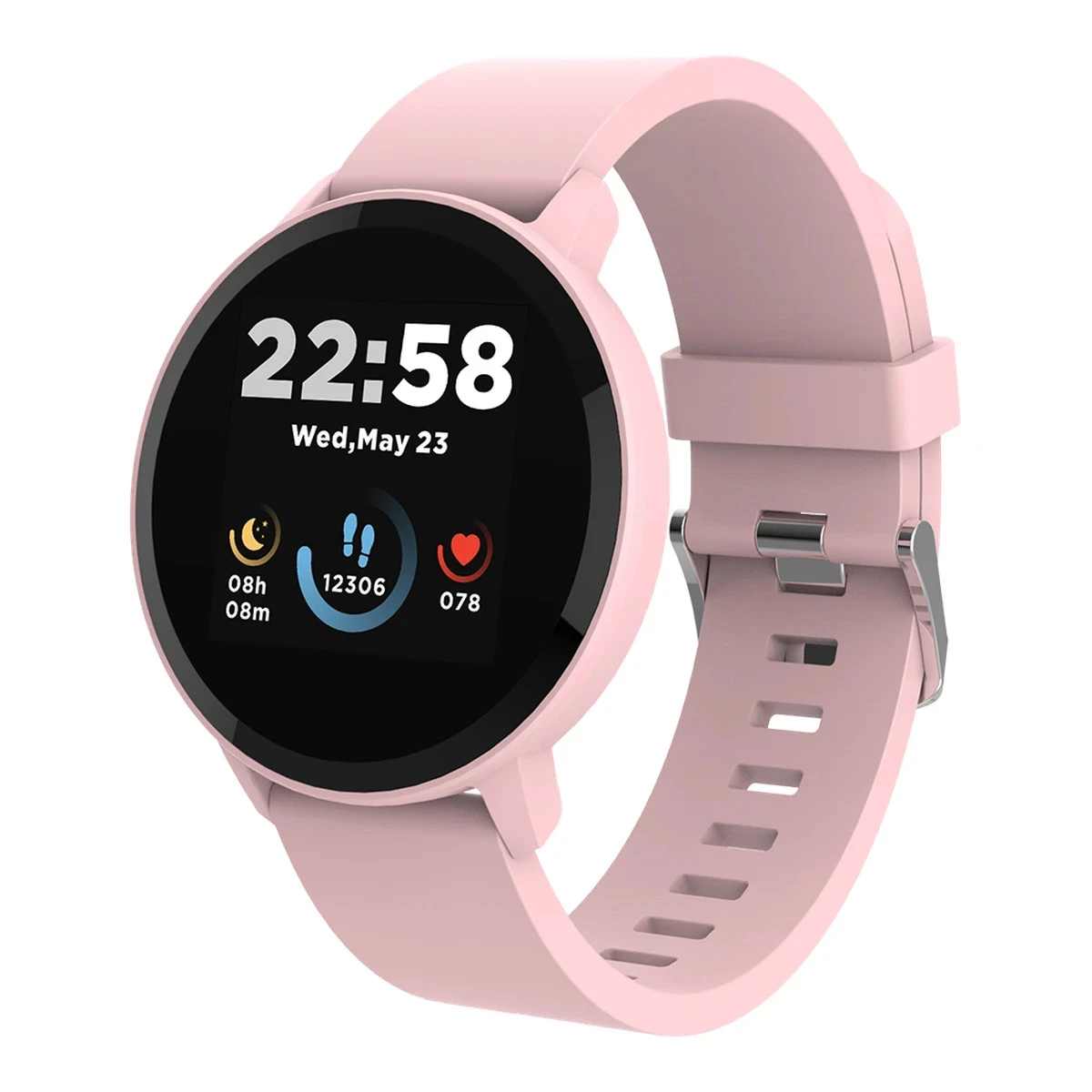 CANYON Lollypop SW-63, Smart watch, 1.3inches IPS full touch screen, Round watch, IP68 waterproof, multi-sport mode, BT5.0, compatibility with iOS and android, Pink, Host: 25.2*42.5*10.7mm, Strap: 20*250mm, 45g