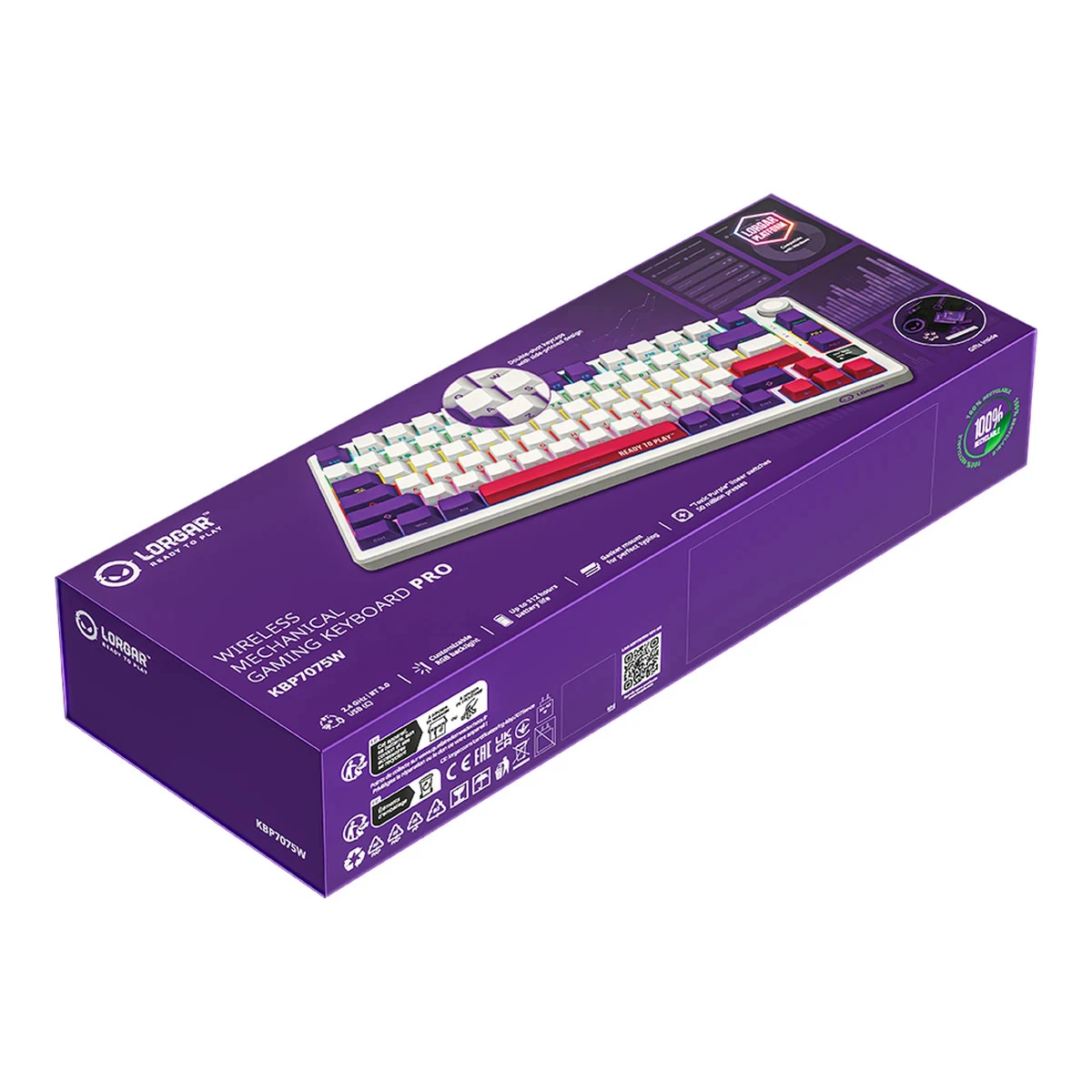 LORGAR KBP7075W, Wireless 75% Mechanical Gaming Keyboard Pro, White, EN layout
