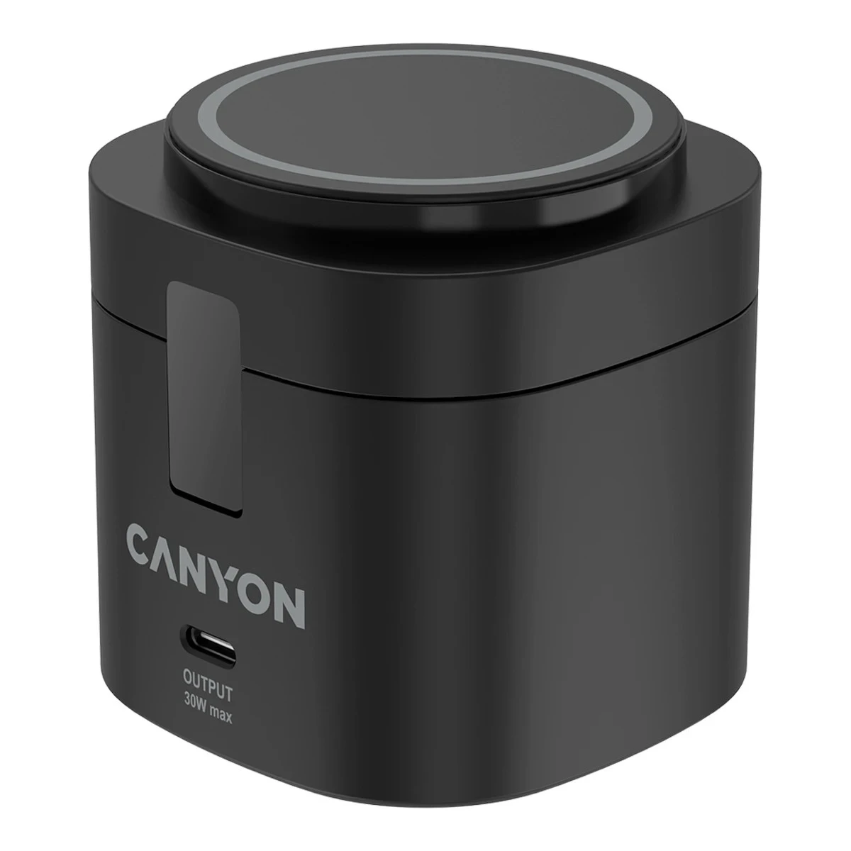 Canyon 4 in 1 Wireless Charging Stand, 30W max, Size: 70x70x70.3mm, weight: 414g, with 65W charger and 1M cable, black