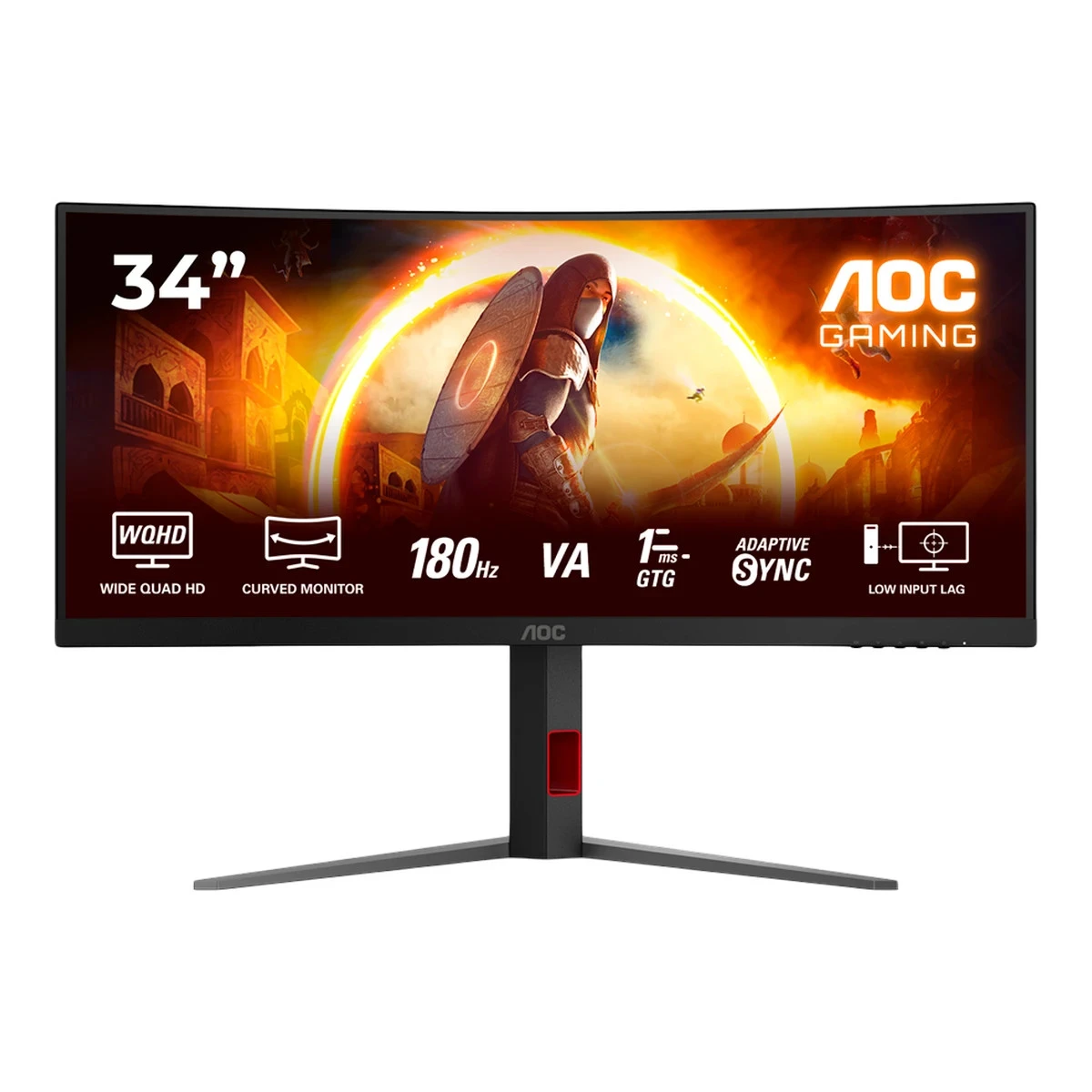 AOC Monitor Gaming CU34G4 Curved 34" Fast VA, 3440x1440, 180Hz, 0.5ms MPRT (1ms GtG), 300 cd/m2, 2500:1, 1500R, Adaptive Sync, FreeSync Premium, HDR10, 2x HDMI, 1x DP, Full Ergo