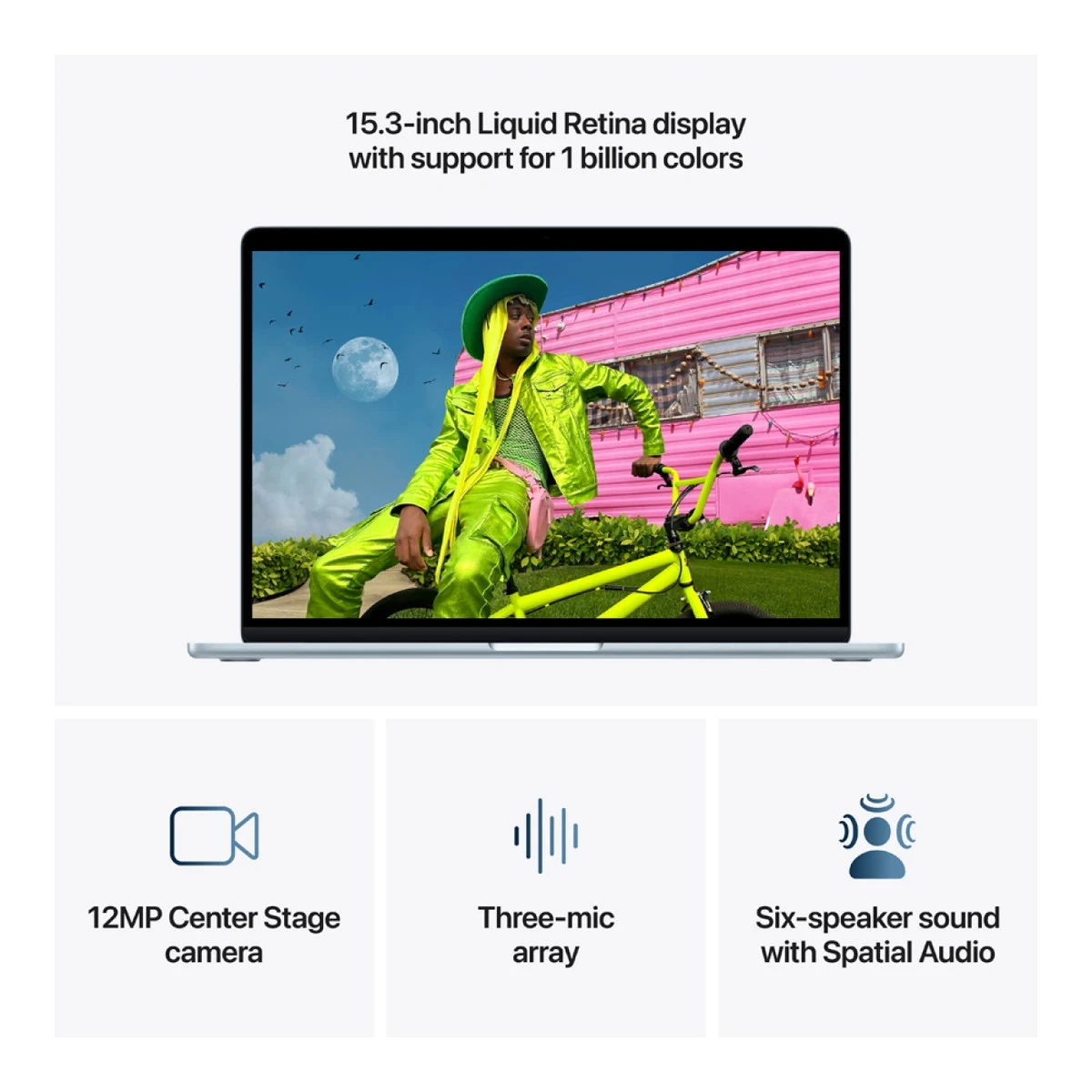 MacBook Air 15-inch,Sky Blue,Model A3448,M5 CHIP WITH 10C CPU, 10C GPU,16GB unified memory,35W Dual USB-C Power Adapter, 512GB SSD storage,Two Thunderbolt 4 Ports,Touch ID,Liquid Retina display,Force Touch Trackpad, KEYBOARD-INT