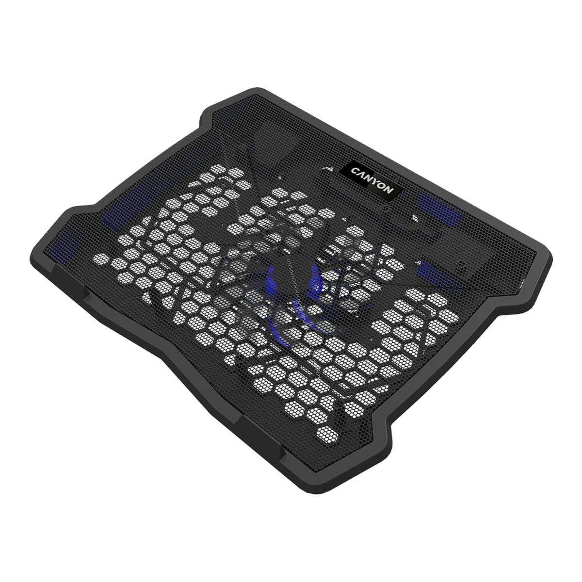 CANYON NS02, Cooling stand single fan with 2x2.0 USB hub, support up to 10”-15.6” laptop, ABS plastic and iron, Fans dimension:125*125*15mm(1pc), DC 5V, fan speed: 800-1000RPM, size:340*265*30mm, 406g