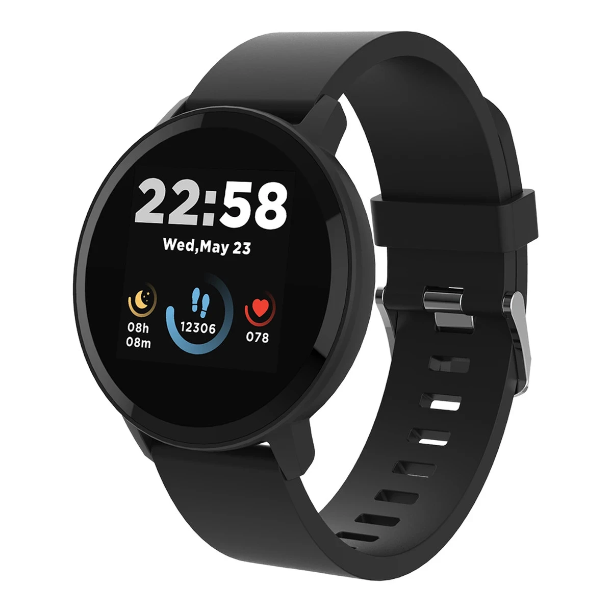 CANYON Lollypop SW-63, Smart watch, 1.3inches IPS full touch screen, Round watch, IP68 waterproof, multi-sport mode, BT5.0, compatibility with iOS and android, black, Host: 25.2*42.5*10.7mm, Strap: 20*250mm, 45g
