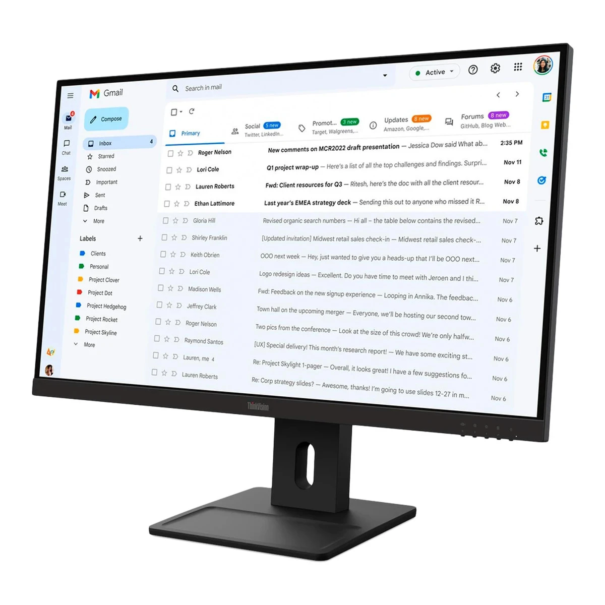 ThinkVision E27-40, 23.8" IPS, 1920x1080 FHD, 1500:1, 300 nits, 100Hz, 178 / 178, 16:9, 4/6ms, HDMI, DP, VGA, 2x 2w, Tilt, Swivel, Pivot, Height Adjust Stand, VESA, Raven Black, 3Yr