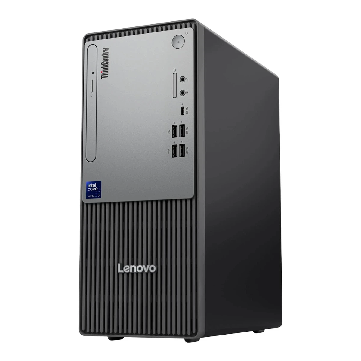 ThinkCentre neo 50t Gen 6, Intel Core Ultra 7 265, 1x 16GB DDR5-5600, 1TB SSD M.2, GeForce RTX 3050 6GB GDDR6, Wi-Fi 6 + BT 5.2, Front: 3x USB 3.2, 2x USB 2.0, CR, Back: 2x USB 3.2, 2x USB 2.0, HDMI, DP, VGA, RJ45, USB KB/Mouse, No OS, 3Yr