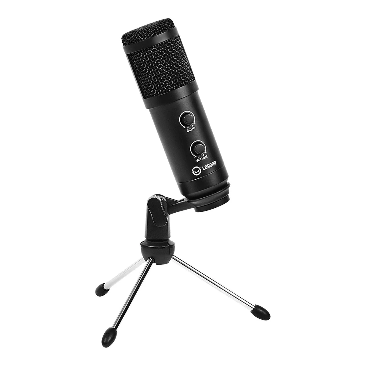 LORGAR Soner 313, Gaming Microphones, Black, USB condenser microphone with Volume Knob & Echo Kob, including 1x Microphone, 1 x 2.5M USB Cable, 1 x Tripod Stand, 1 x User Manual, body size: Φ47.4*158.2*48.1mm, weight: 243.0g