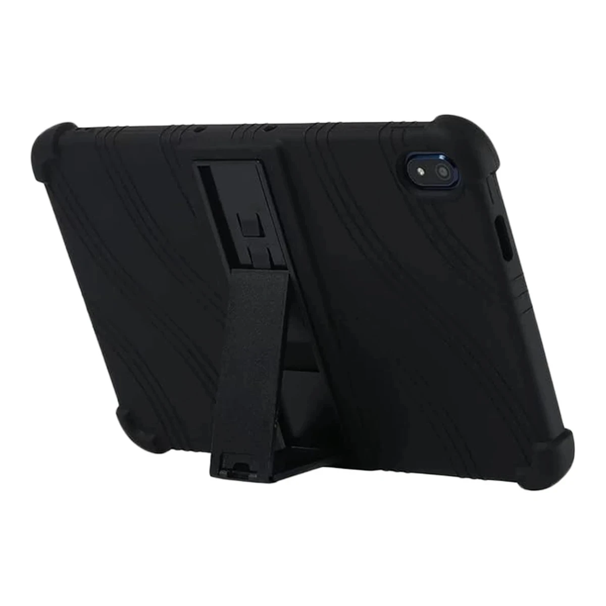 Tablet case for Prestigio Solutions Virtuoso PSTA101, soft rubber with extra protection on the corners, with kickstand. Color black.