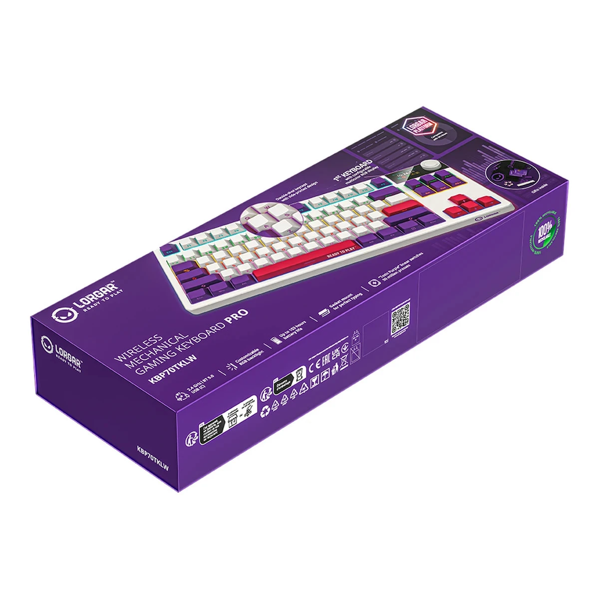 LORGAR KBP70TKLW, Wireless TKL Mechanical Gaming Keyboard Pro, White, EN layout