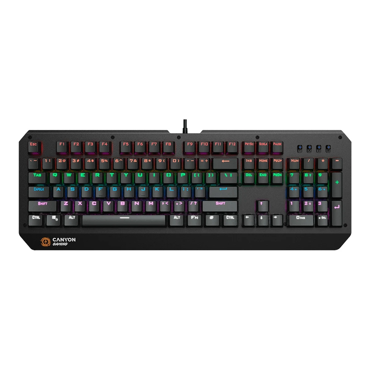 CANYON Hazard GK-6, Wired multimedia gaming keyboard with lighting effect, 108pcs rainbow LED, Numbers 104keys, EN double injection layout, cable length 1.8M, 450.5*163.7*42mm, 0.90kg, color black