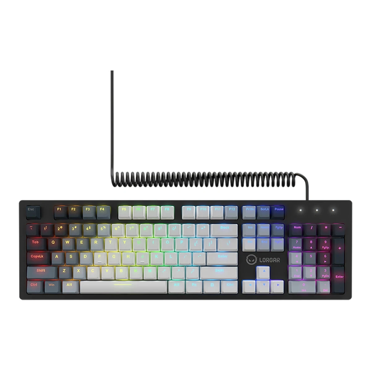 LORGAR Azar 514, Wired mechanical gaming keyboard, RGB backlight, 1680000 colour variations, 18 modes, keys number: 104, 50M clicks, linear dream switches, spring cable up to 3.4m, ABS plastic+metal, magnetic cover, 450*136*39mm, 1.17kg, white, EN layout