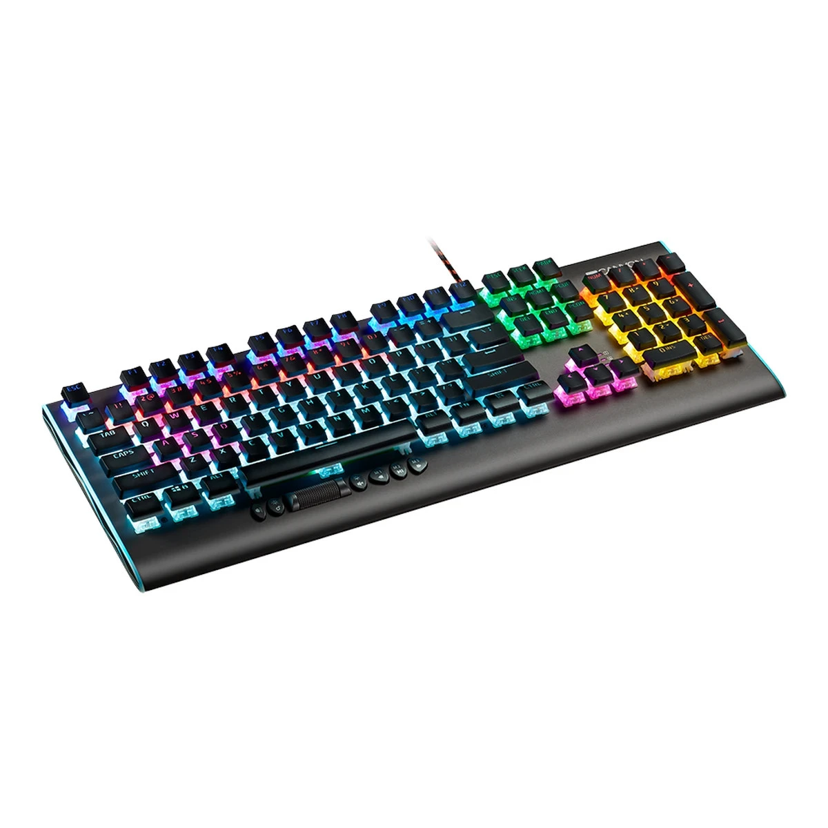 CANYON Interceptor GK-8, Wired multimedia gaming keyboard with lighting effect, 20pcs rainbow LED & 19pcs RGB light, Numbers 104keys, EN double injection layout, cable length 1.8M, 446*160*40mm, 0.98kg, color Dark grey