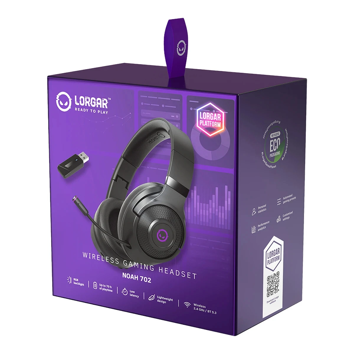 LORGAR Noah 702, Wireless Gaming Headset, black