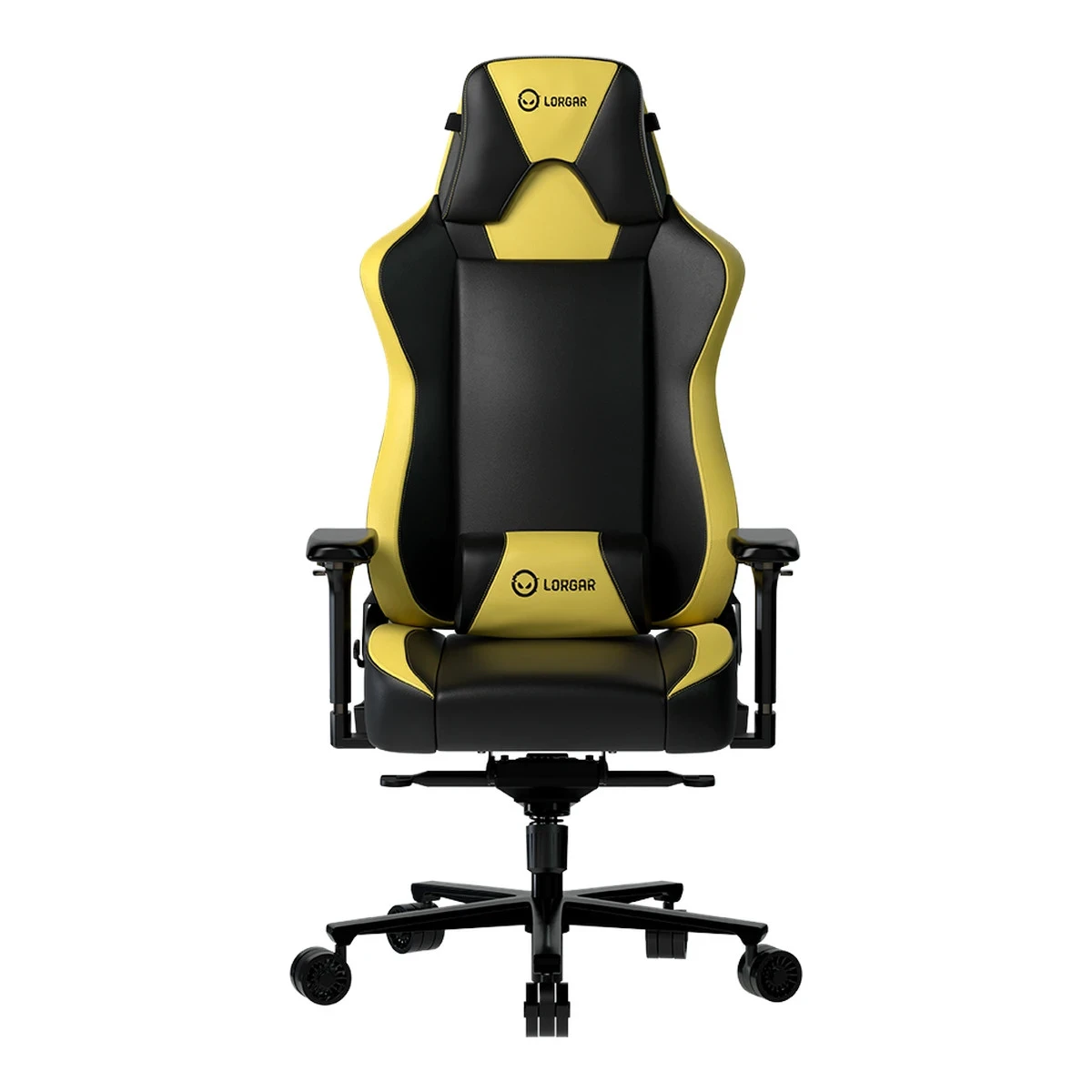 LORGAR Base 311, Gaming chair, PU eco-leather, 1.8 mm metal frame, multiblock mechanism, 4D armrests, 5 Star aluminium base, Class-4 gas lift, 75mm PU casters, Black + yellow