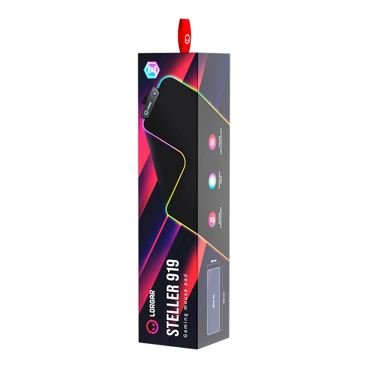 Lorgar Steller 919, Gaming mouse pad, High-speed surface, anti-slip rubber base, RGB backlight, USB connection, Lorgar WP Gameware support, size: 900mm x 360mm x 3mm, weight 0.635kg